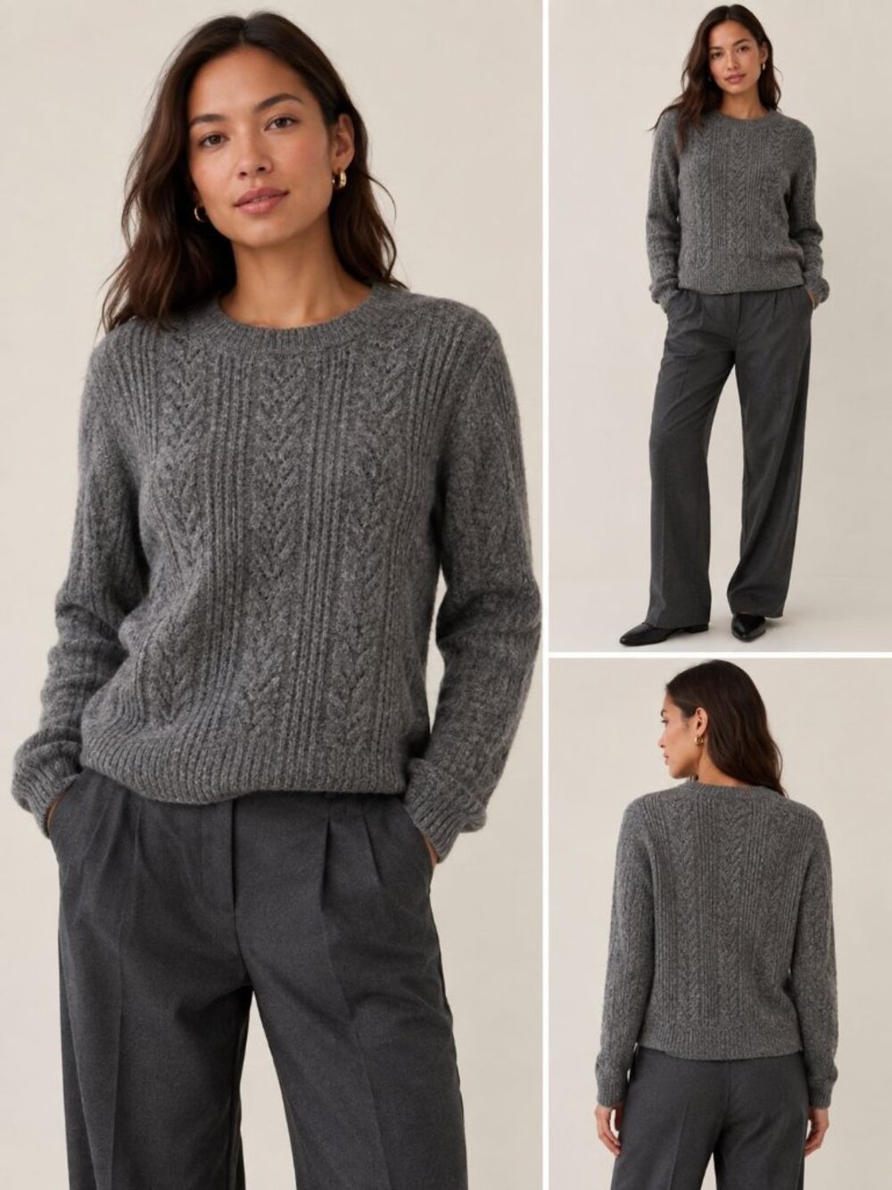 Aritzia Wilfred cable-knit crewneck sweater in a Wool Blend charcoal gray Sz M